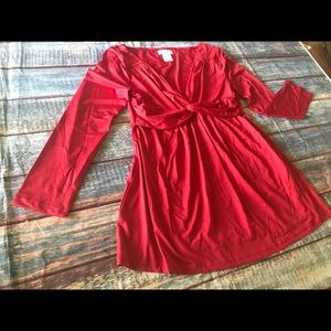 Women’s red knot tie long sleeve Top NWOT